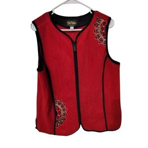 Bob Mackie Women's Size Medium Crimson Embroidered Fleece Vest
